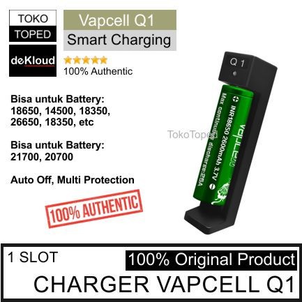 Authentic VAPCELL Q1 Battery Charger | baterai batre 18650 21700 cas