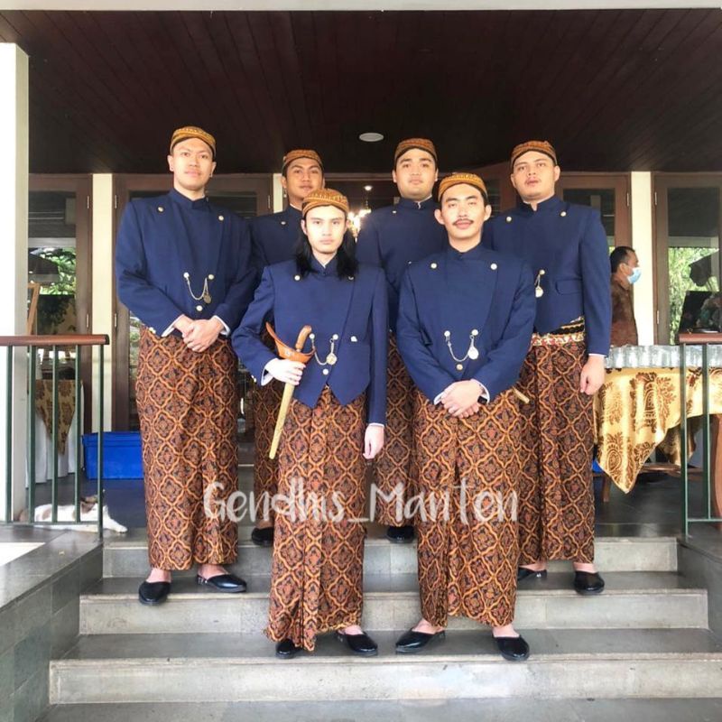 Baju Beskap Pria Bapak Anak Pengantin Solo Jogja Jawa, Jarik + Blangkon / Warna Navy