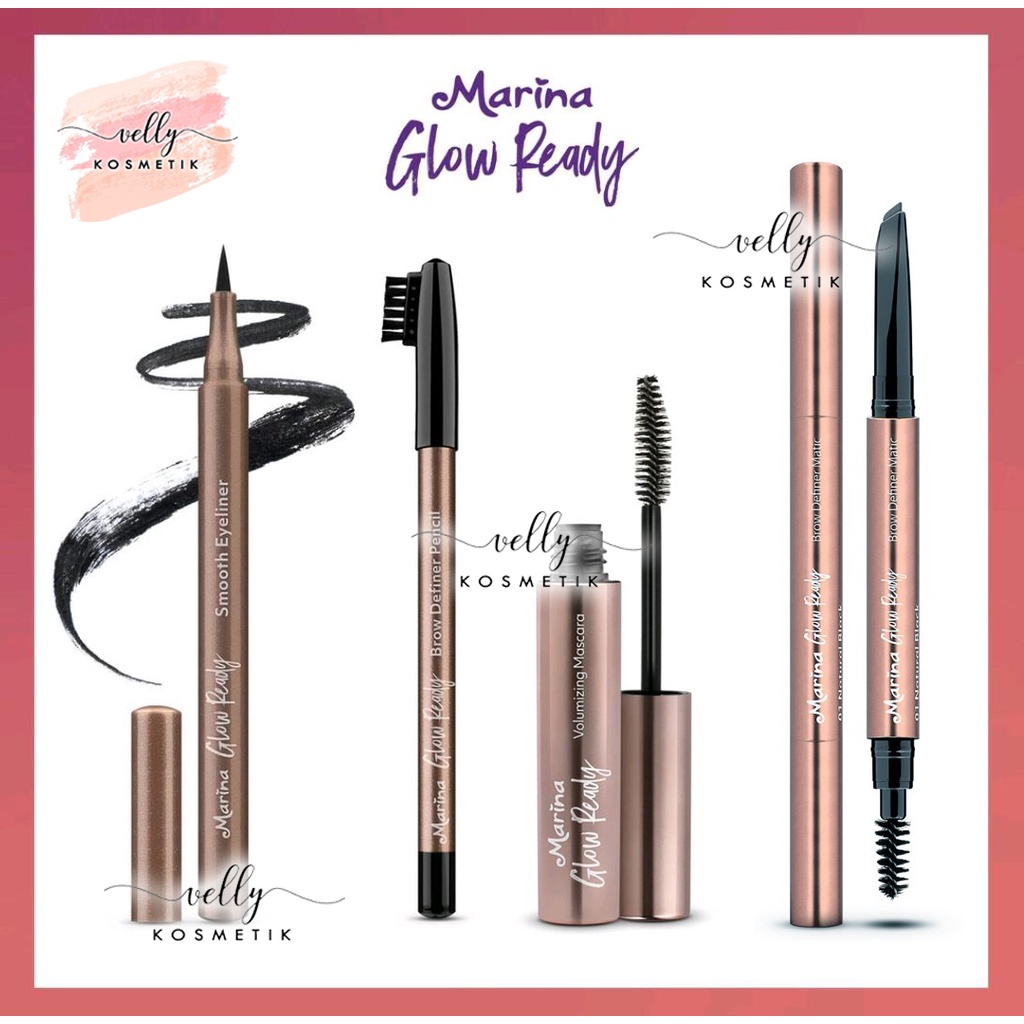 Marina Glow Ready Volumizing Mascara | Smooth Eyeliner Black | Brow Definer Pencil | Matic | Pensil Alis