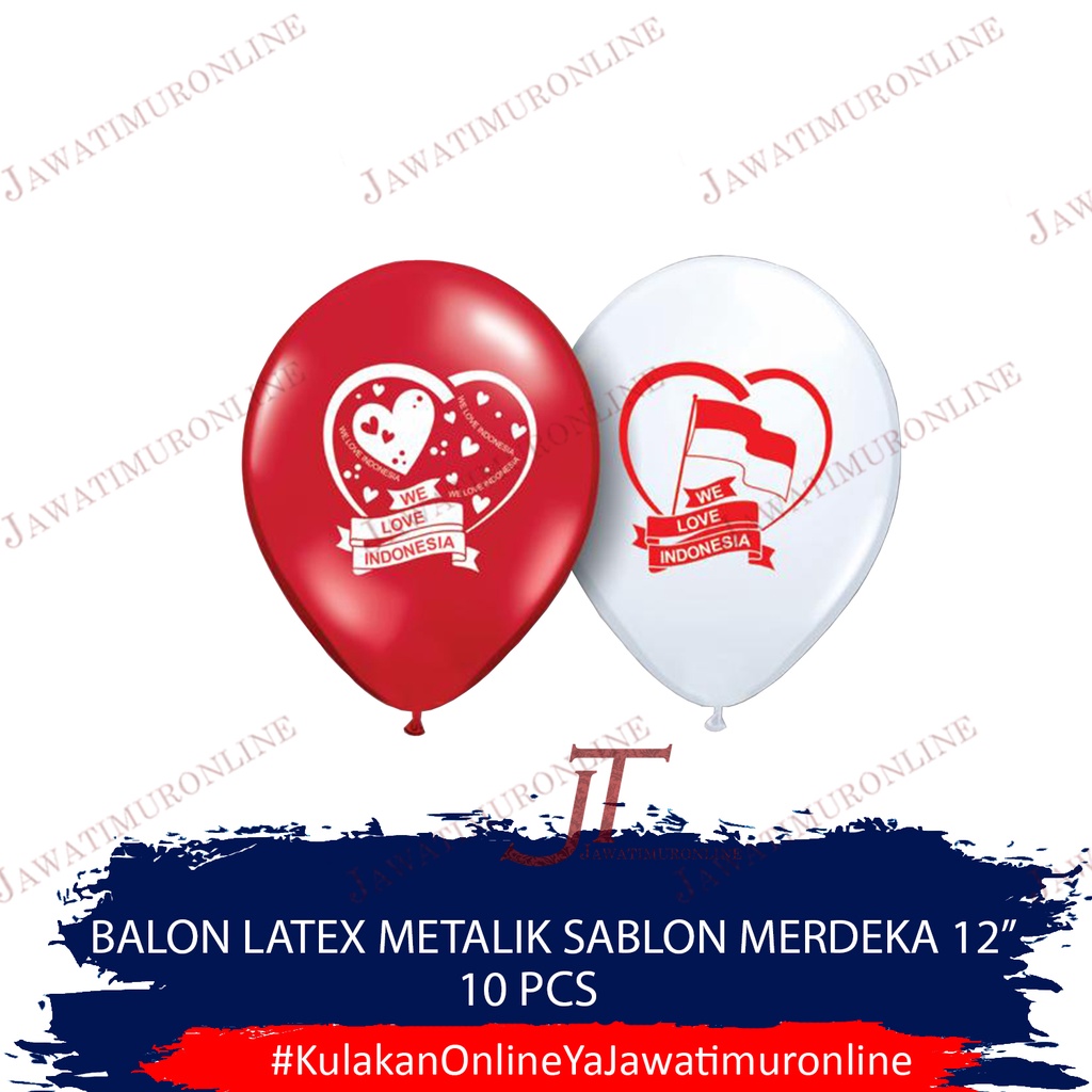 Balon KILAP INDONESIA 12Inch SABLON isi 10 - Balon Metalik Merah Putih