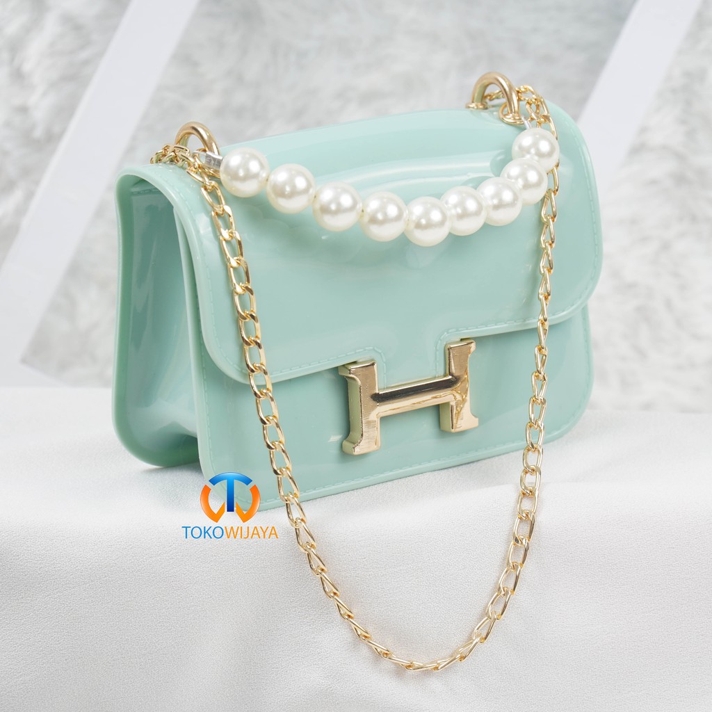 Tas Selempang Hermey Pearl | Tas Selempang Motif Polos Hermey Pearl | Tas Jelly Mini Rubber