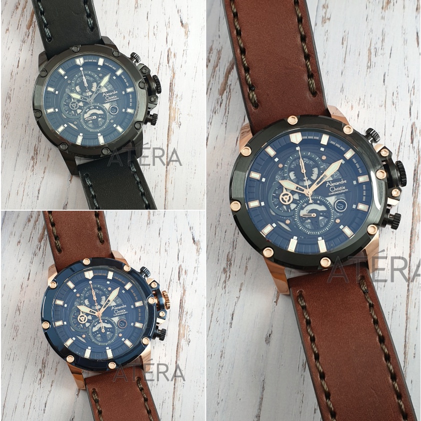 ALEXANDRE CHRISTIE AC 6564 PRIA ORIGINAL / JAM TANGAN ALEXANDER AC6564 MC COWOK KULIT LEATHER CHRONO
