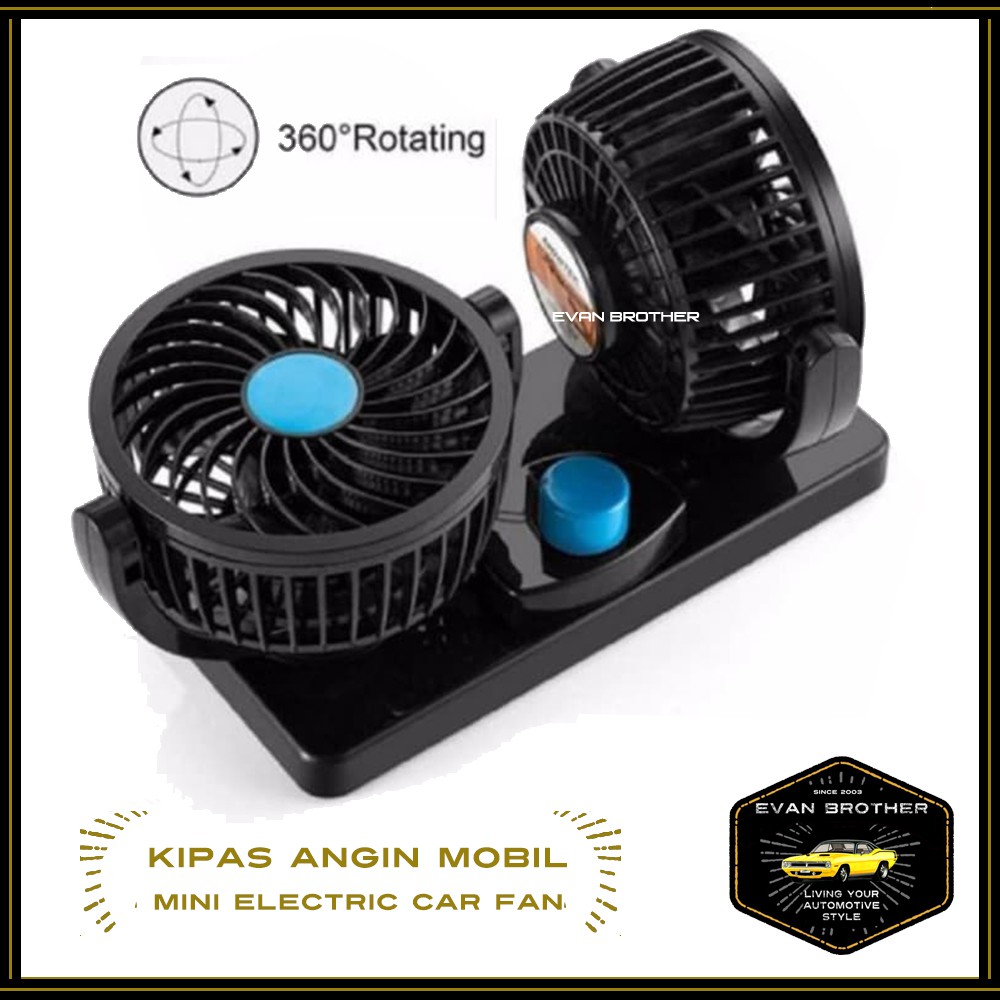 Kipas Angin Mobil Dual Head 360 Degree Mini Electric Car Fan
