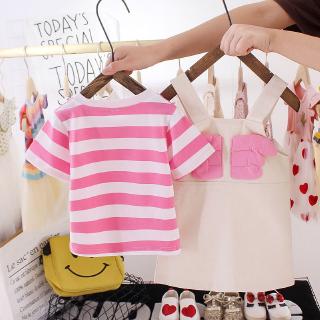 Set Kaos Garis Lengan Pendek Aksen Tali Sayap Lucu Bahan Set Kaos Garis Lengan Pendek Aksen Tali Sayap Lucu Bahan