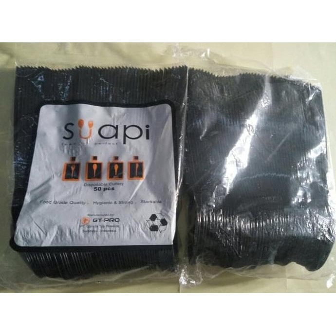 Sendok Makan Merk Suapi Warna Hitam / Sendok Plastik Warna Hitam