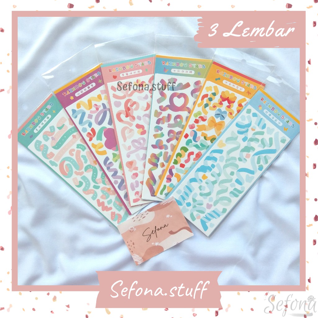 

3pcs Stiker Deco Pita / Ribbon Warna Warni Colorful Dekorasi Pesta Sticker Journal Scrapbook Aesthetic Lucu