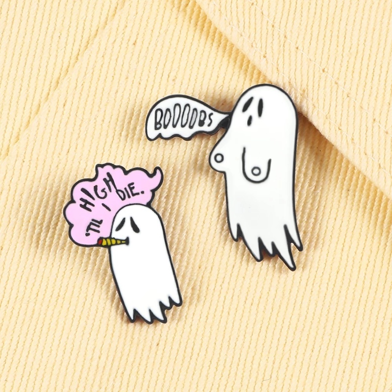 Bros Pin Enamel Desain Kartun Hantu Halloween Bahan Metal Untuk Kerah Jaket Denim