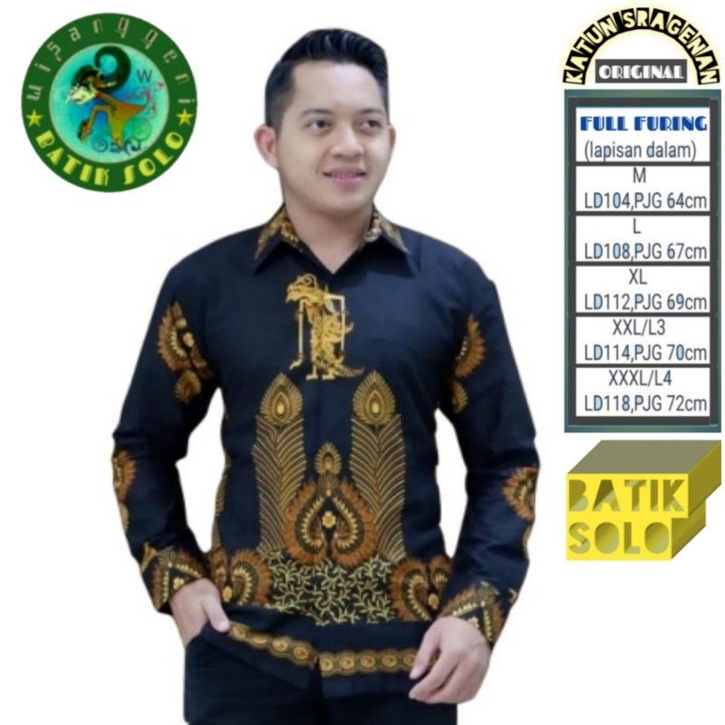 BAJU ATASAN PRIA KEMEJA BATIK SOLO MOTIF WAYANG KRISNA HITAM SOGAN