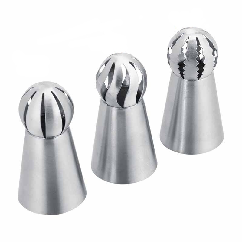 3Pcs/Set Stainless Steel Cupcake Cream Icing Sphere Shape Piping Nozzles / Flower Torch Pastry Nozzles