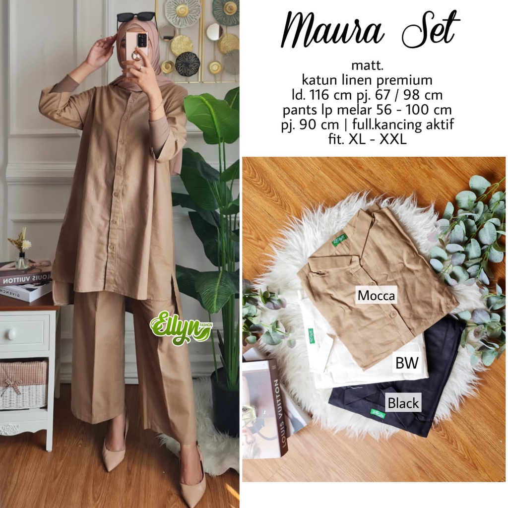 MAURA SET KATUN LINEN PREMIUM//SETELAN BAJU MUSLIM WANITA DEWASA// SET PAKAIAN WANITA MUSLIM KEKINIA