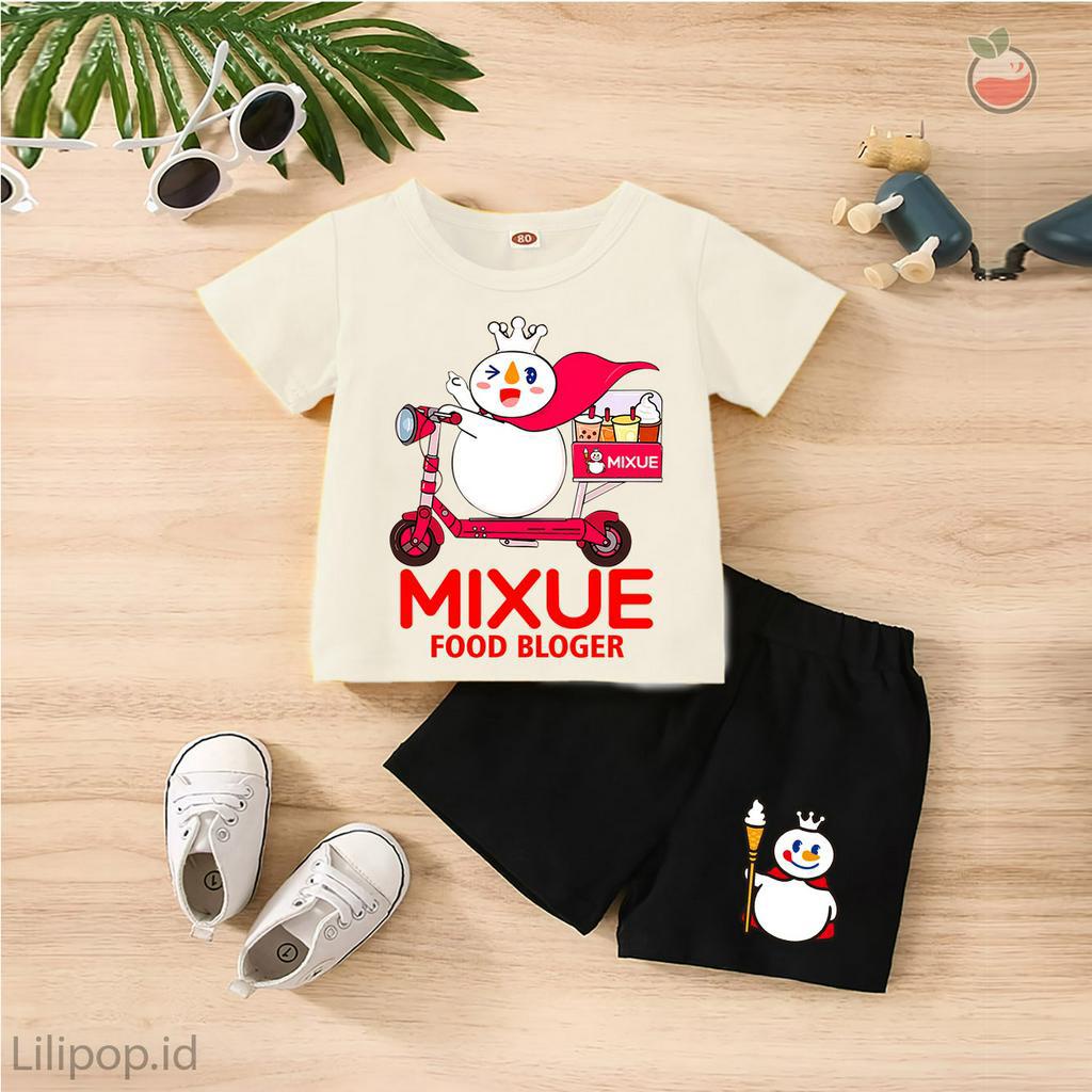 Baju Anak Stelan Kaos 3/4 MIXUE Cowok Cewek  Usia 1 - 4  Tahun Celana Pendek Harian