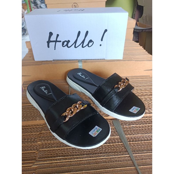 Hello! Slip On Sandal Platform Sendal Fashion Cewek Korean style (Hello Rantai Tiara)