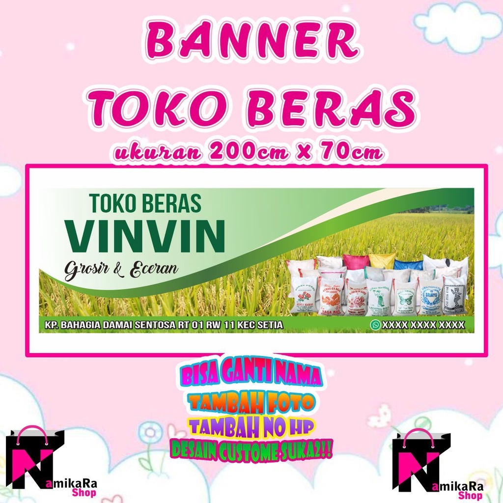 Banner Spanduk Backdrop Toko Beras / Banner Toko Beras Custome / Spanduk Toko Beras Ukuran 200x70cm 