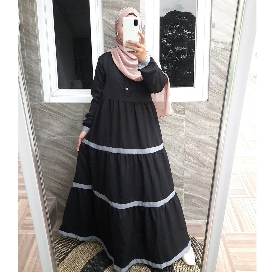 Gamis Ity Crepe Kancing Susun Kombinasi/ ITY CREPE List Susun