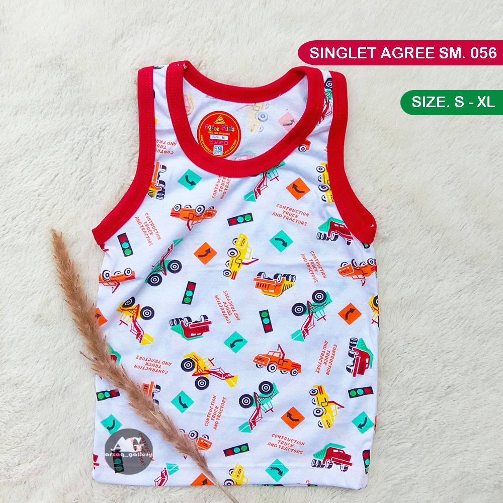 3pc - Singlet Agree SM050 WARNA / PUTIH SA056 Motif Car | Kaos Dalam Anak Kutung | Tangtop Anak | Singlet | Kaos Dalam