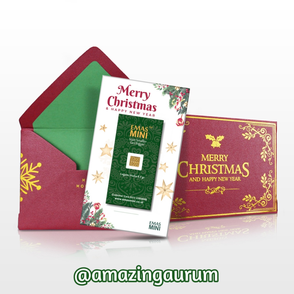 Gift Series Christmas Emas Mini 0,1 gram I 0.1 gram Logam Mulia 24 K untuk Hadiah Bingkisan Souvenir