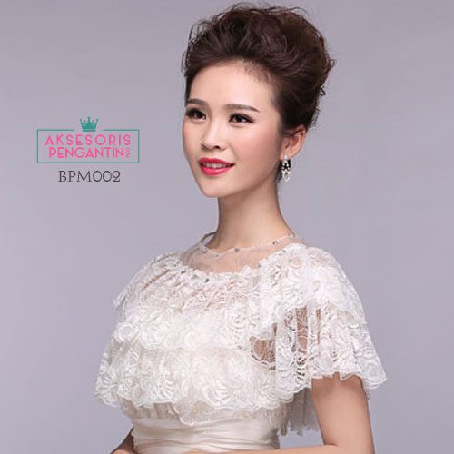 [BISA COD] AKSESORIS PENGANTIN BOLERO PESTA PENGANTIN LACE BROKAT PUTIH BPM002