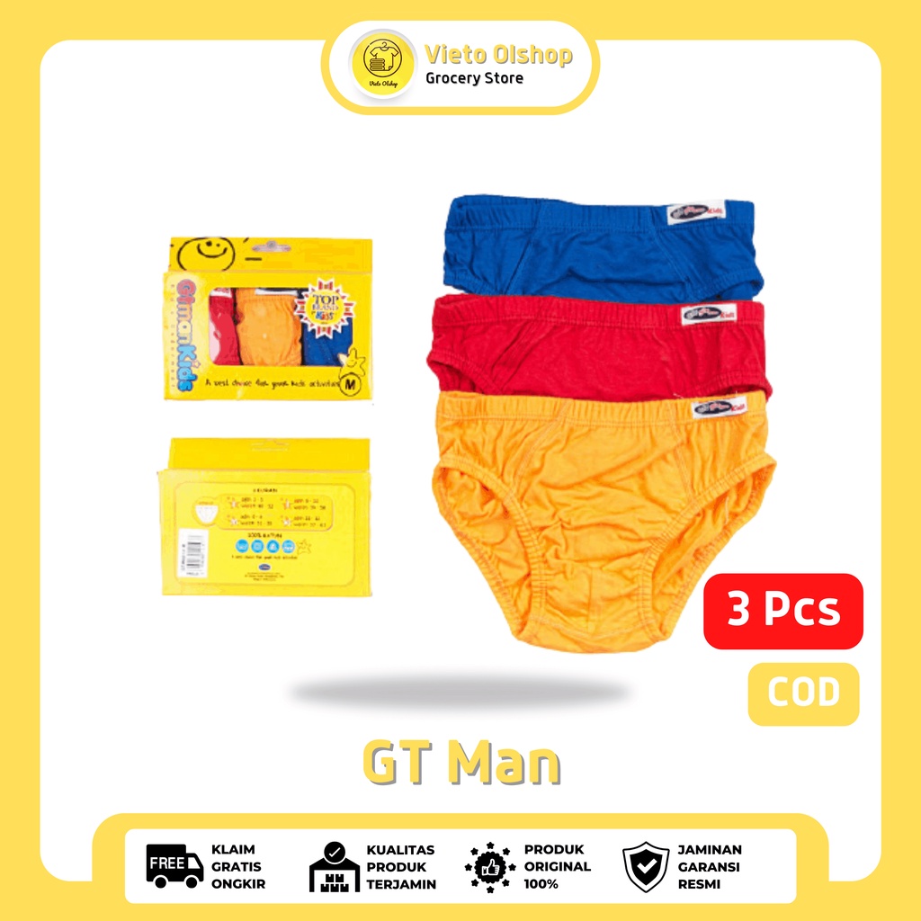 Celana Dalam Anak Laki-Laki Isi 3 Pcs GT Man Kids GTMK-01 Polos Warna Sempak Anak Laki-laki Selempak