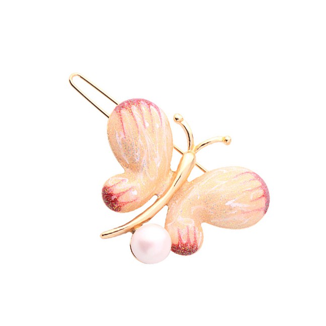 LRC Jepit Rambut Fashion Drop Oil Butterfly Pearl Hair Clip F52086