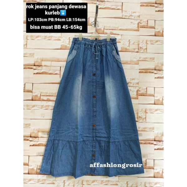 Rok jeans panjang rempel kancing dewasa/rok jeans wanita/rok jeans polos premium terlaris-Biru muda