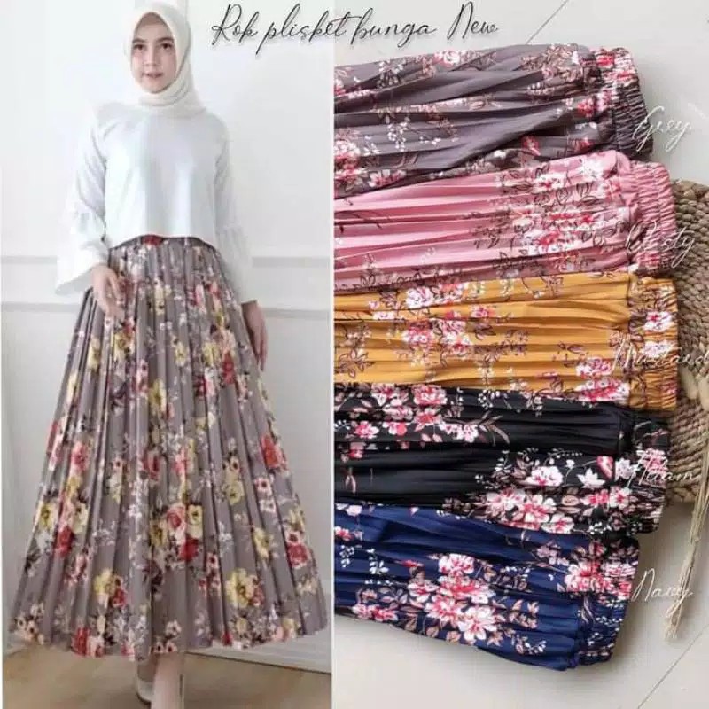 Rok Plisket Premium Motif Bunga | Rok Plisket Premium | Flare Skirt