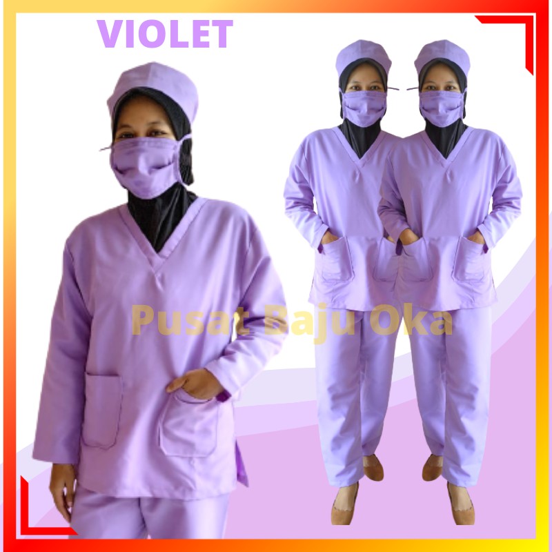 Baju OK Violet Baju Perawat Jaga BAju Ok Petugas Medis Baju Jaga Dokter Baju Ok lengan Panjang
