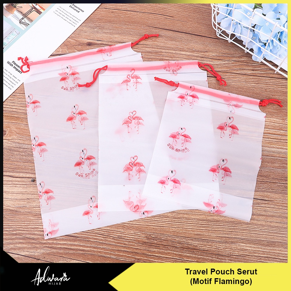 Tas Serut Travel Pouch Organizer Motif Flamingo / Tempat Penyimpanan Serbaguna Kosmetik Pakaian Anti Air