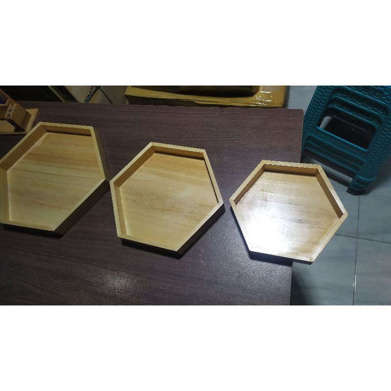 Baki Kayu Segi Enam /tray kayu/ Nampan kayu