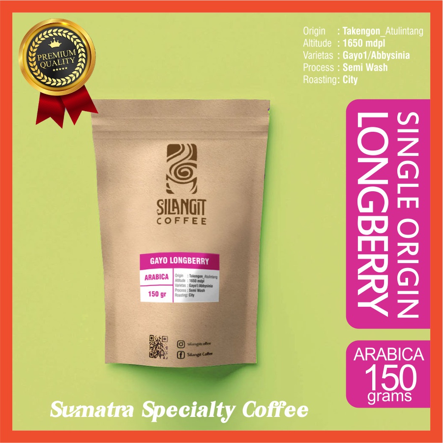 

ARABICA ACEH LONGBERRY Grade#1 Bubuk 150gr by Silangit Coffee