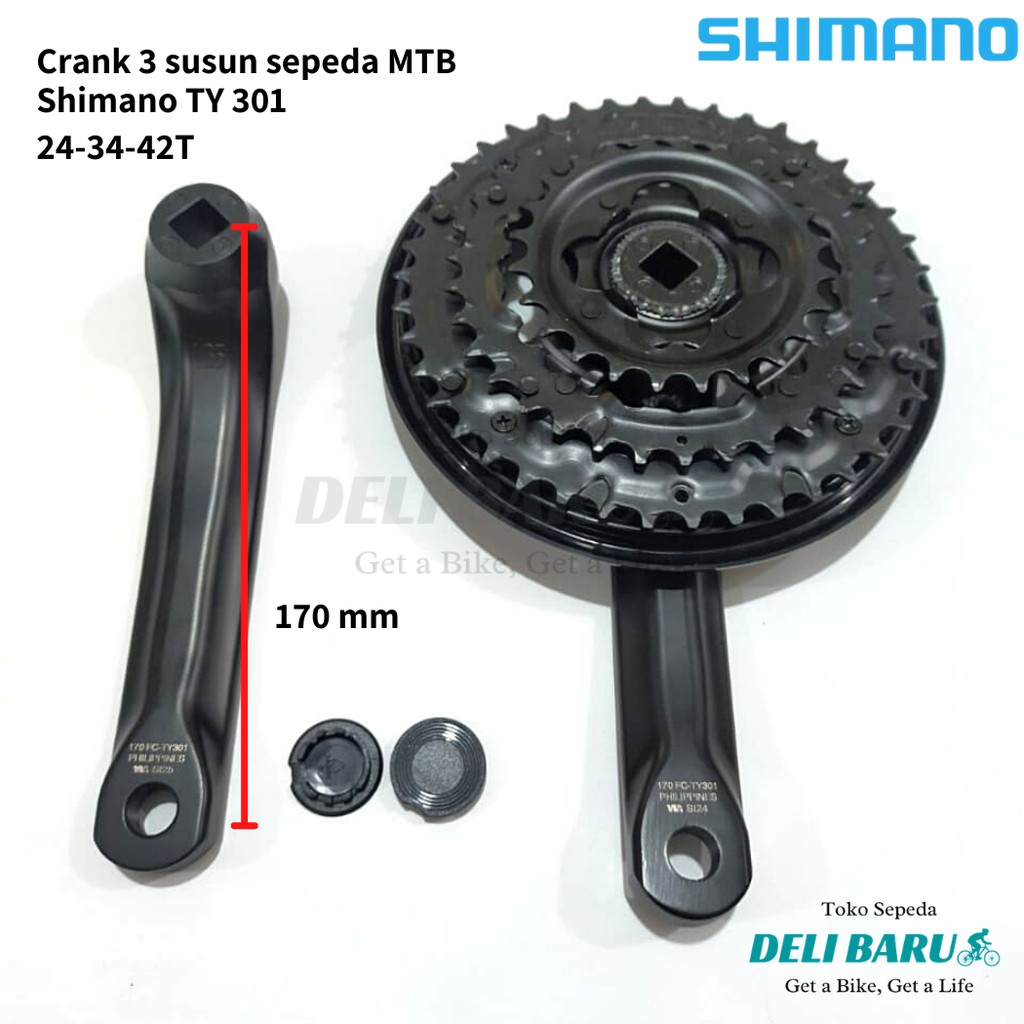 Shimano Crank gear gir tengah sepeda MTB 3 susun 24 34 42 T dengan cover