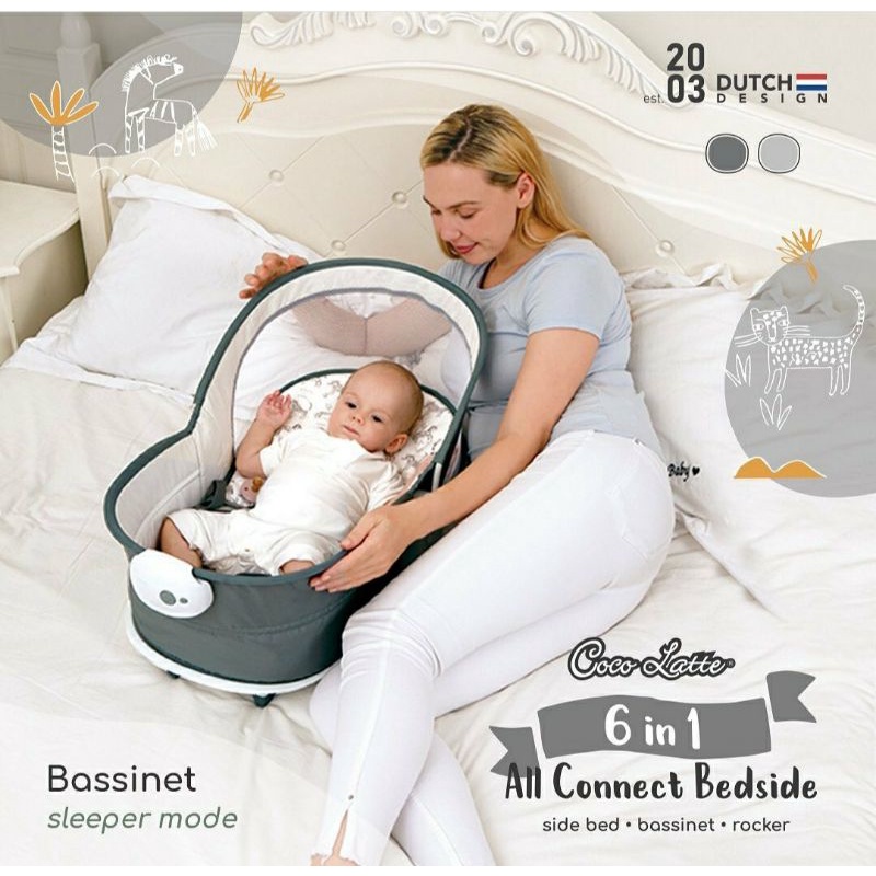 Ayunan Bayi Cocolatte 6 in 1 All Connect Bedside Side Bed Bassinet Rocker