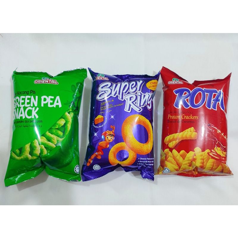 

snack oriental cheese ball, super ring, green pea, rota udang prawn, rostik ayam dan rostik sotong