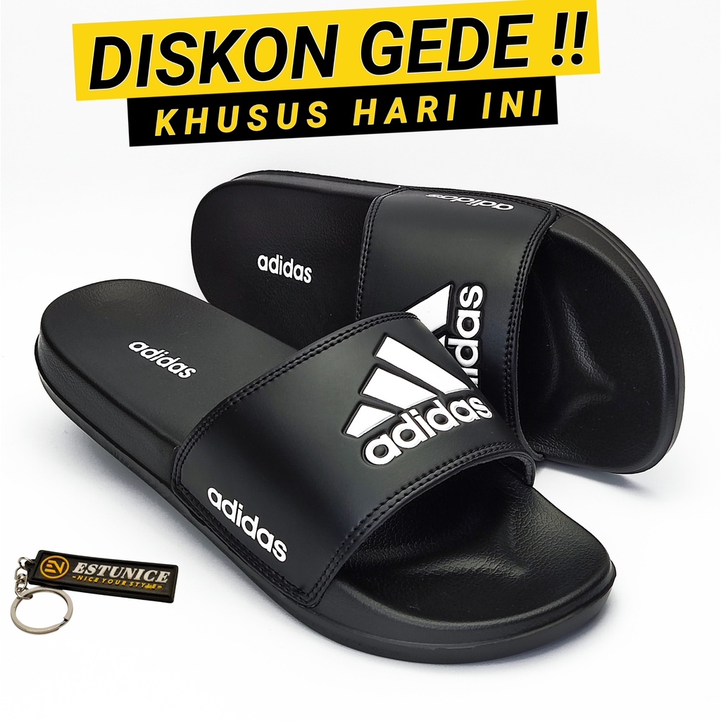 Sandal Sendal Slop Selop Slip On Slide Pria Wanita Cowok Cewek Laki Laki Casual Kekinian Murah CP-Adidas