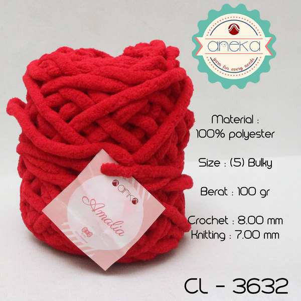 Benang Rajut Chenille Midi Amalia Yarn 3632 Merah Tua