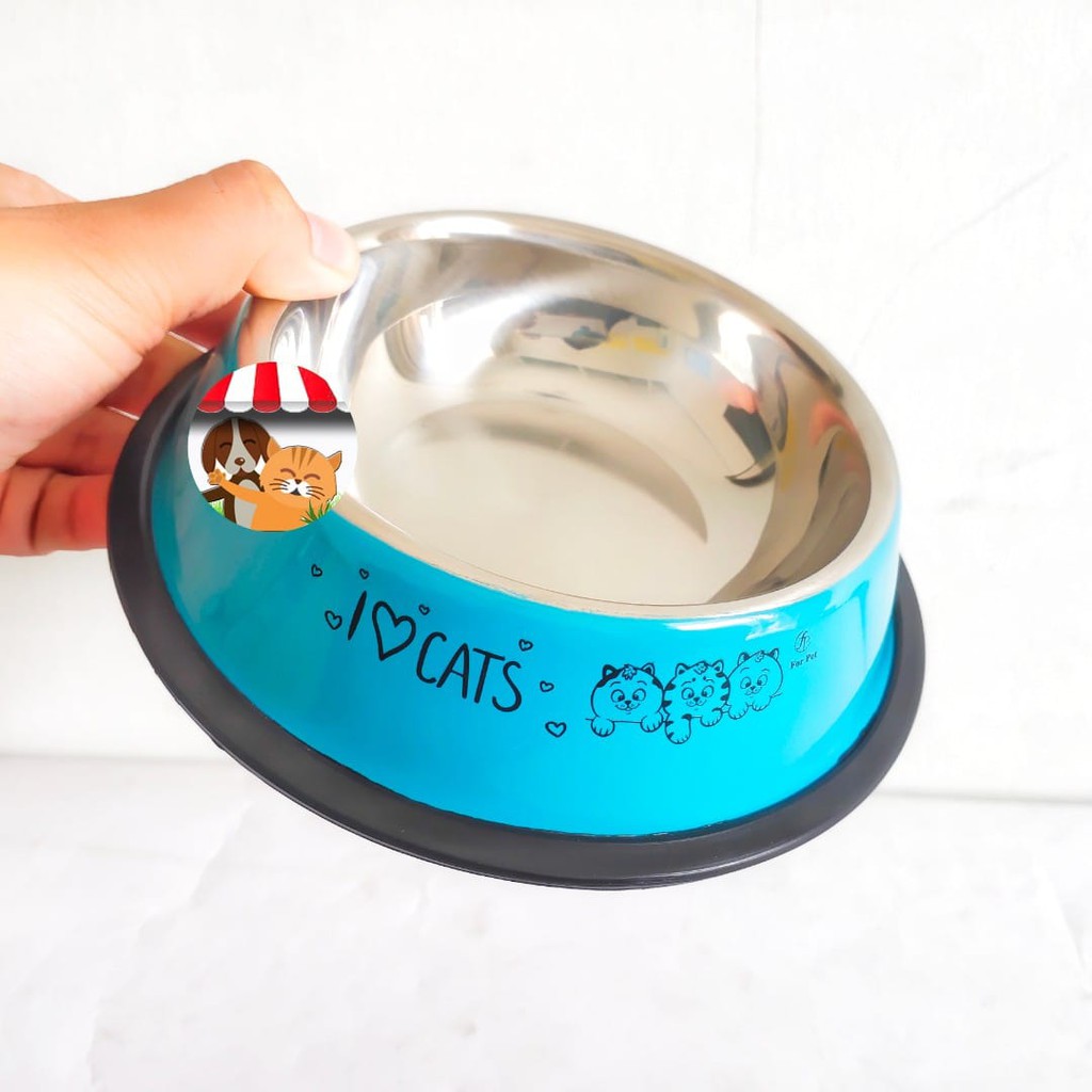 Tempat Makan Stainless Hewan Anjing Kucing - Pet Bowl Anti Slip Motif