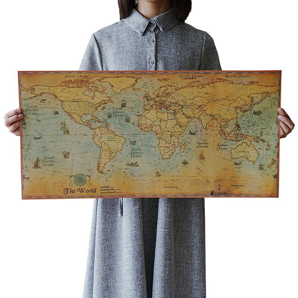 Lanfy Peta Dunia Vintage Di Hiasan Dinding71 * 36cm Poster Dinding Atlas Poster Retro Globe Map