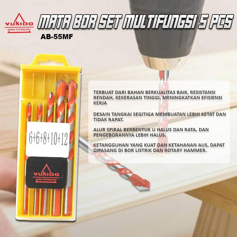 YUKIDO MATA BOR MULTIFUNGSI KAYU SET 8PCS 3 -10MM AUGER BIT FLOURISH Mata Bor Kayu set 8PCS 3 -10MM Wood Drill MATA BOR KAYU BESI BETON KERAMIK