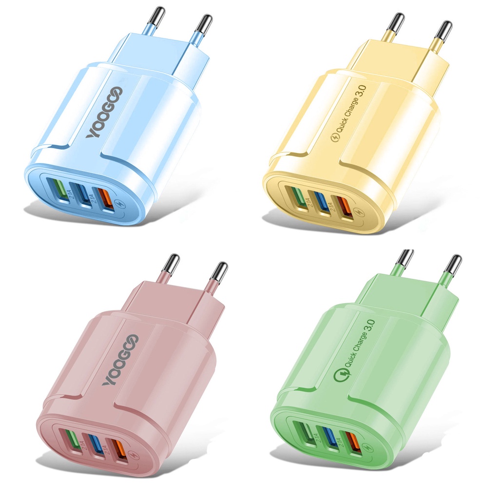 Macaron Color USB Charger 3USB Quick Charging Head 5V2A Fast Charger 3 Port Adapter