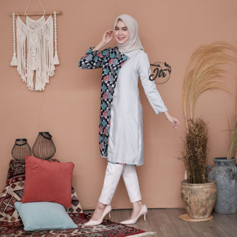 Atasan Batik Wanita Dolby Dolbi Dobby Doby Tenun Sutra Halus Best Seragam-Dinara Tunik Putih