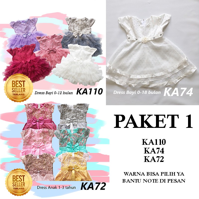 Paket 100RB Dapat 3 Produk Dress Baju Gaun Bayi Pesta Perempuan 0-18 bulan Murah Pk1