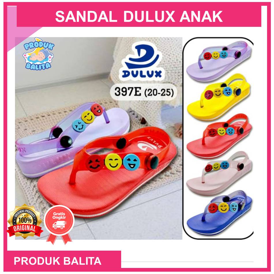 Sandal Dulux 397 E Sandal Jepit Anak Perempuan Laki-laki Tali Belakang Karakter Emoji Smile / Sandal Jepit Karet Anak Murah