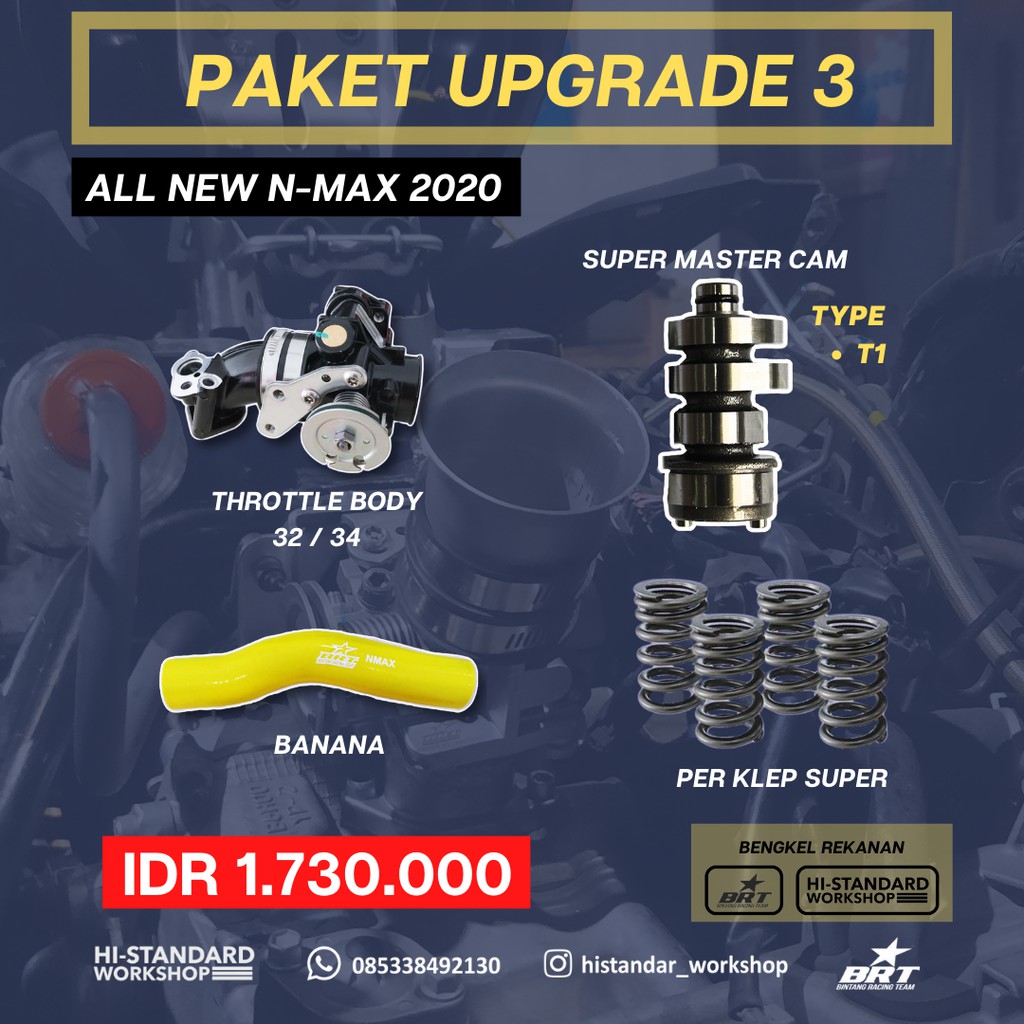 PAKET 3 THROTTLE BODY NOKEN AS BANANA PER KLEP SUPER BRT NEW NMAX 2020