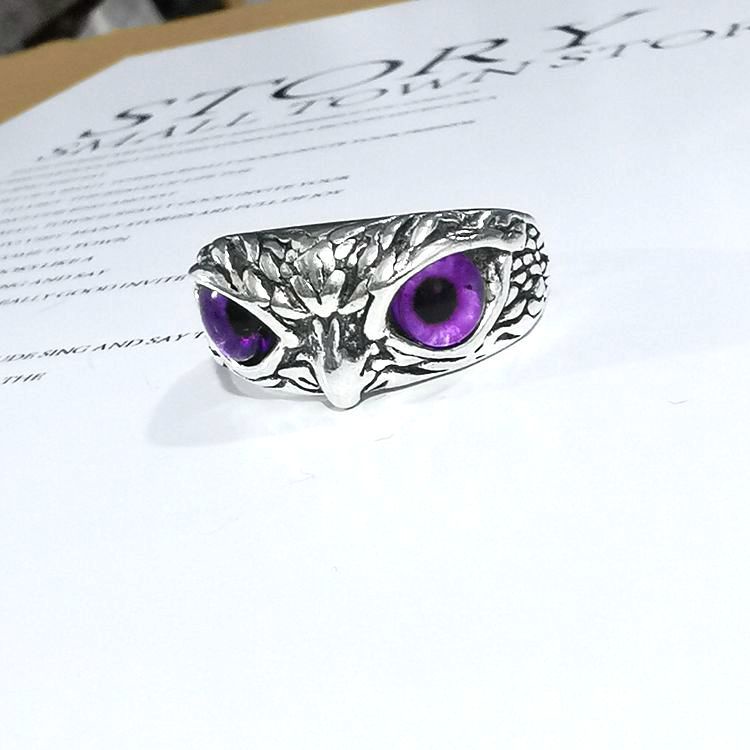 Cincin Zircon Desain Mata Elang Warna Silver Gaya Vintage Untuk Pria Dan Wanita