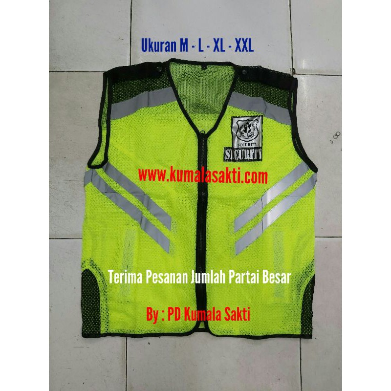 Rompi Security Rusuk Lis Hijau |Rompi Satpam Mesh Rusuk-Rompi Jaring Satpam-Rompi Vest-Kaos Security-Gada Pratama-Tas