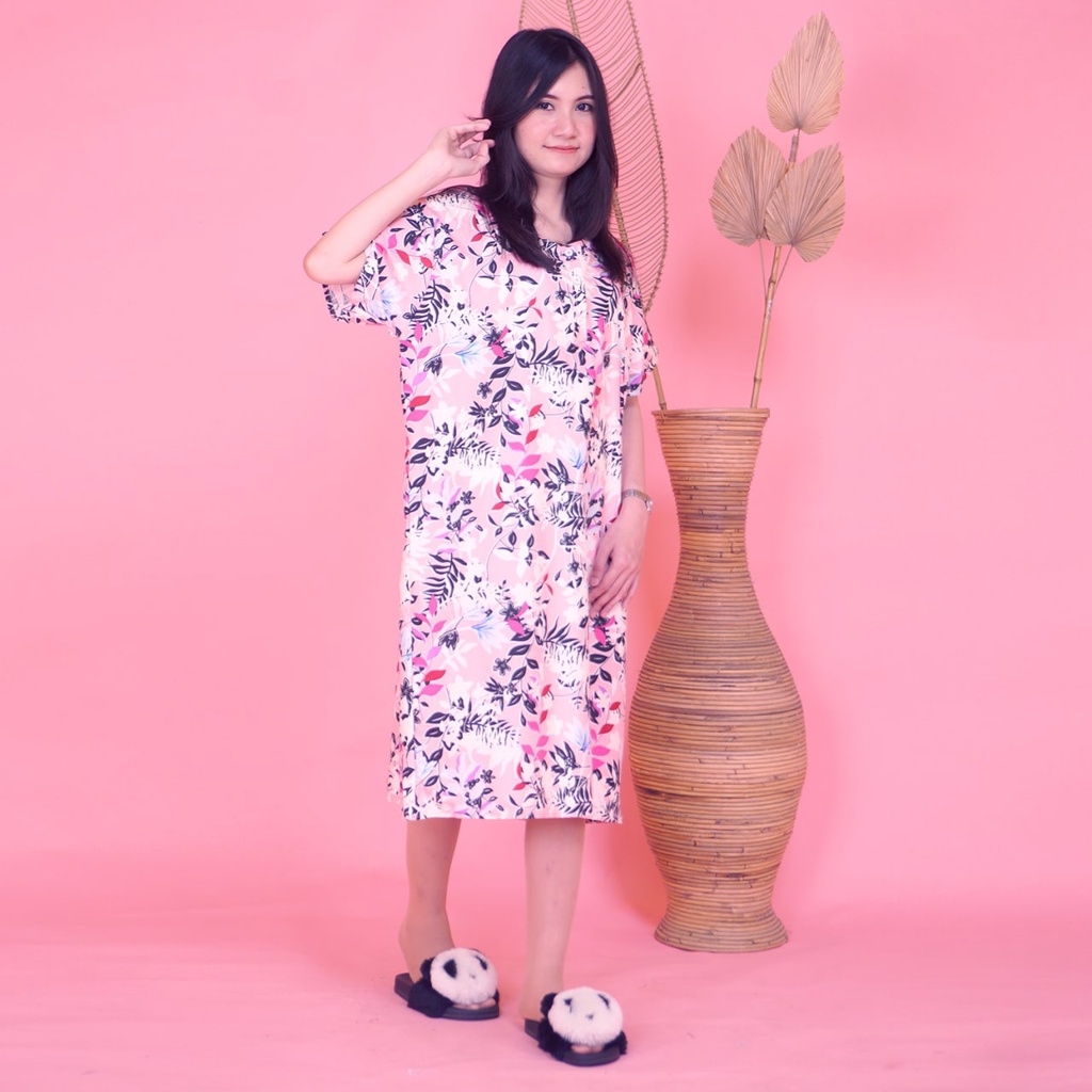 Daster JUMBO XXL Batik, Motif Acak / Campur, Leher Kancing Bumil Busui , Batik Warna-DJ Ilalang Pink