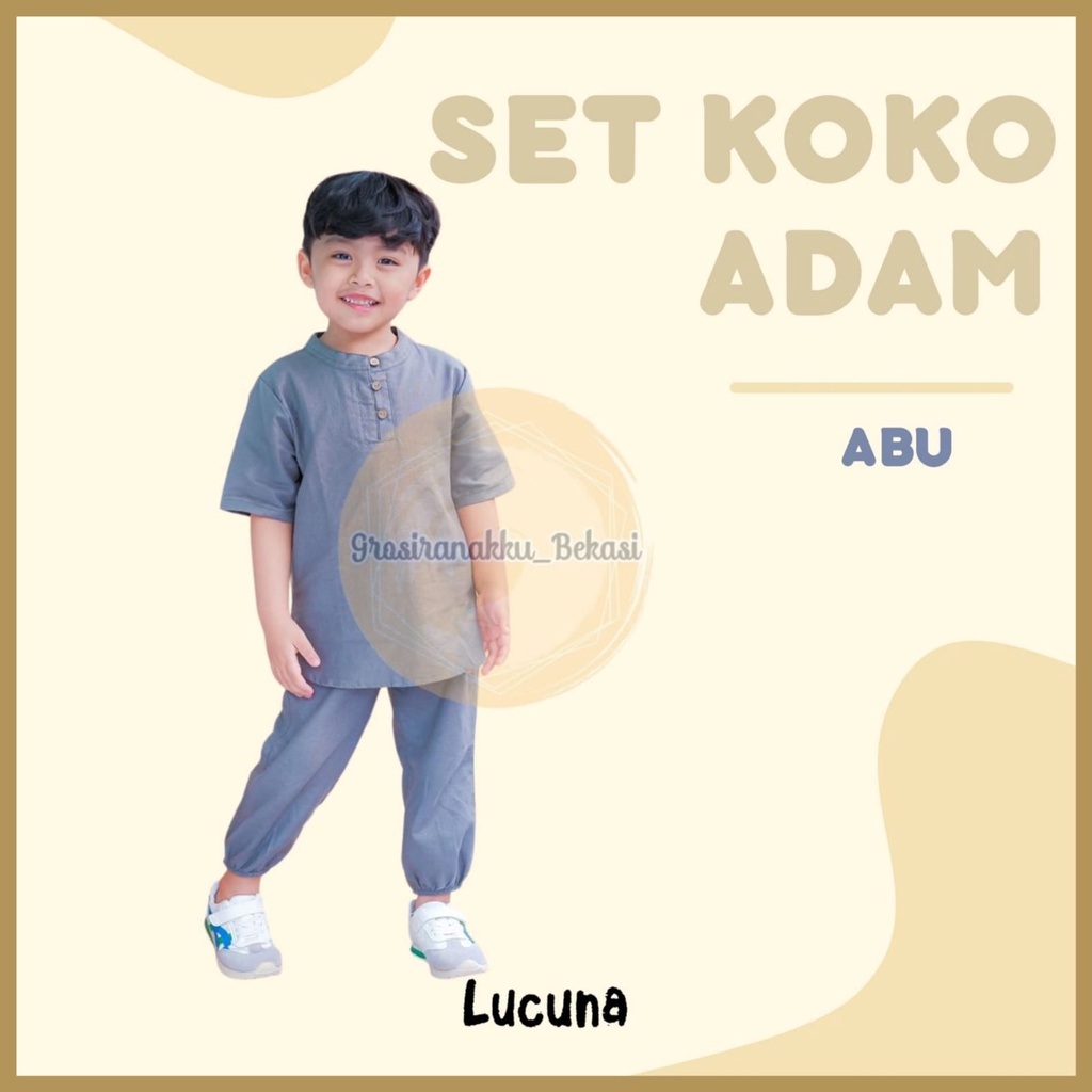 Setelan Anak Koko Adam Lucuna Linen Warna Abu Tua 1-5tahun