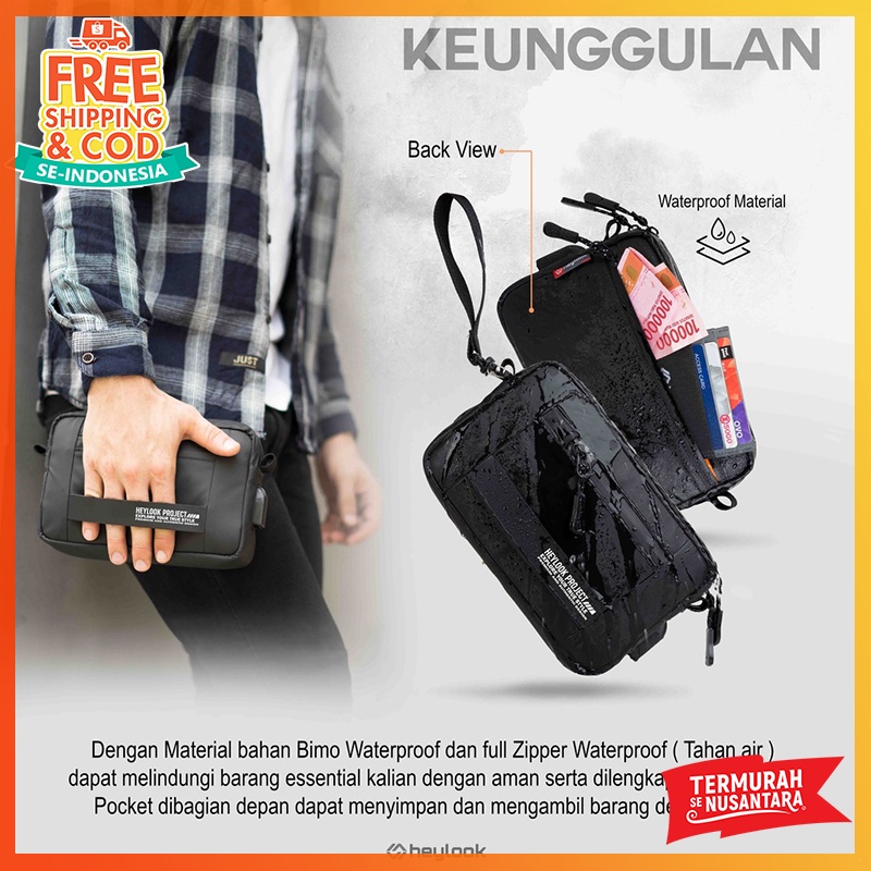 Tas Tangan Pria Waterproof Dompet Tangan Original Cluth High Class Bisa Selempang Tas Multifungsi 2 In 1 Sling Pouch Anti Air Premium