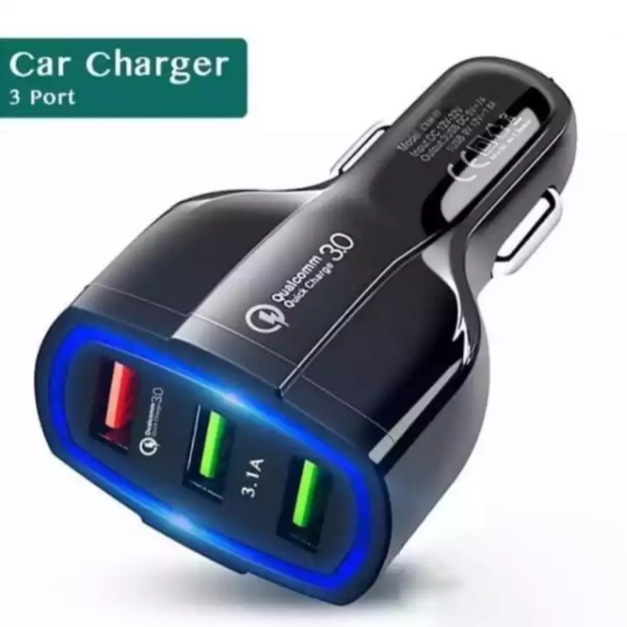 Charger Mobil Fast Charging 3 Port Car Charger Charger Motor Quick Charger Qualcomm 3.0 Casan Mobil