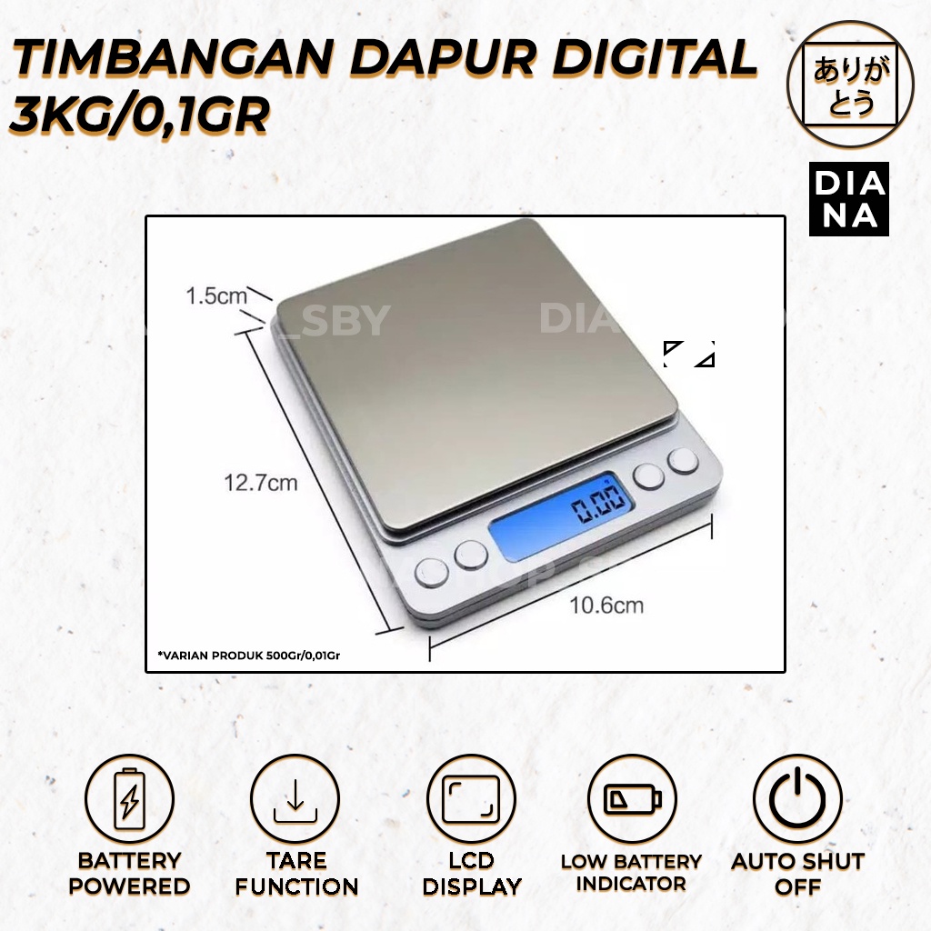 Timbangan Dapur Digital Kopi 3KG/0,1Gr Emas Bumbu Daging Kue Tepung