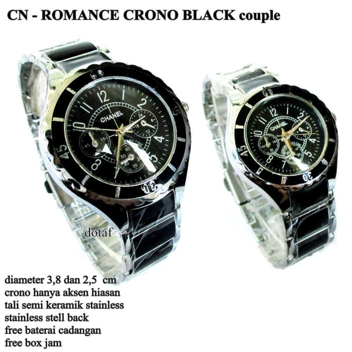 JAM TANGAN COUPLE SEMI KERAMIK CHENEL FULL SET HITAM